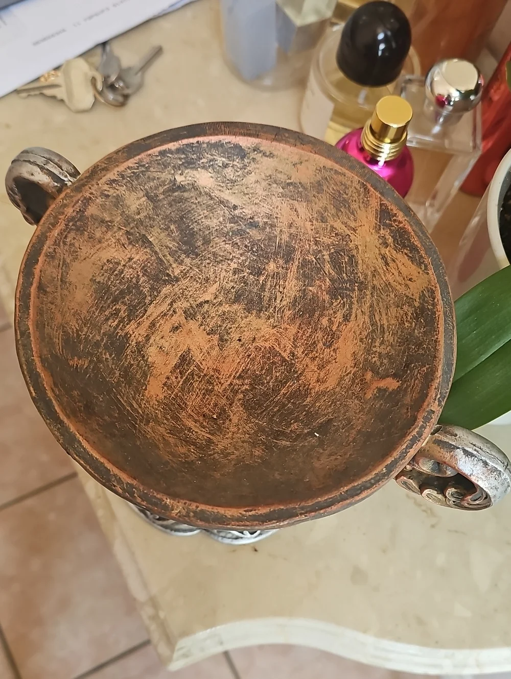 Decorative Metallic Fruit Urn - Pink Accents